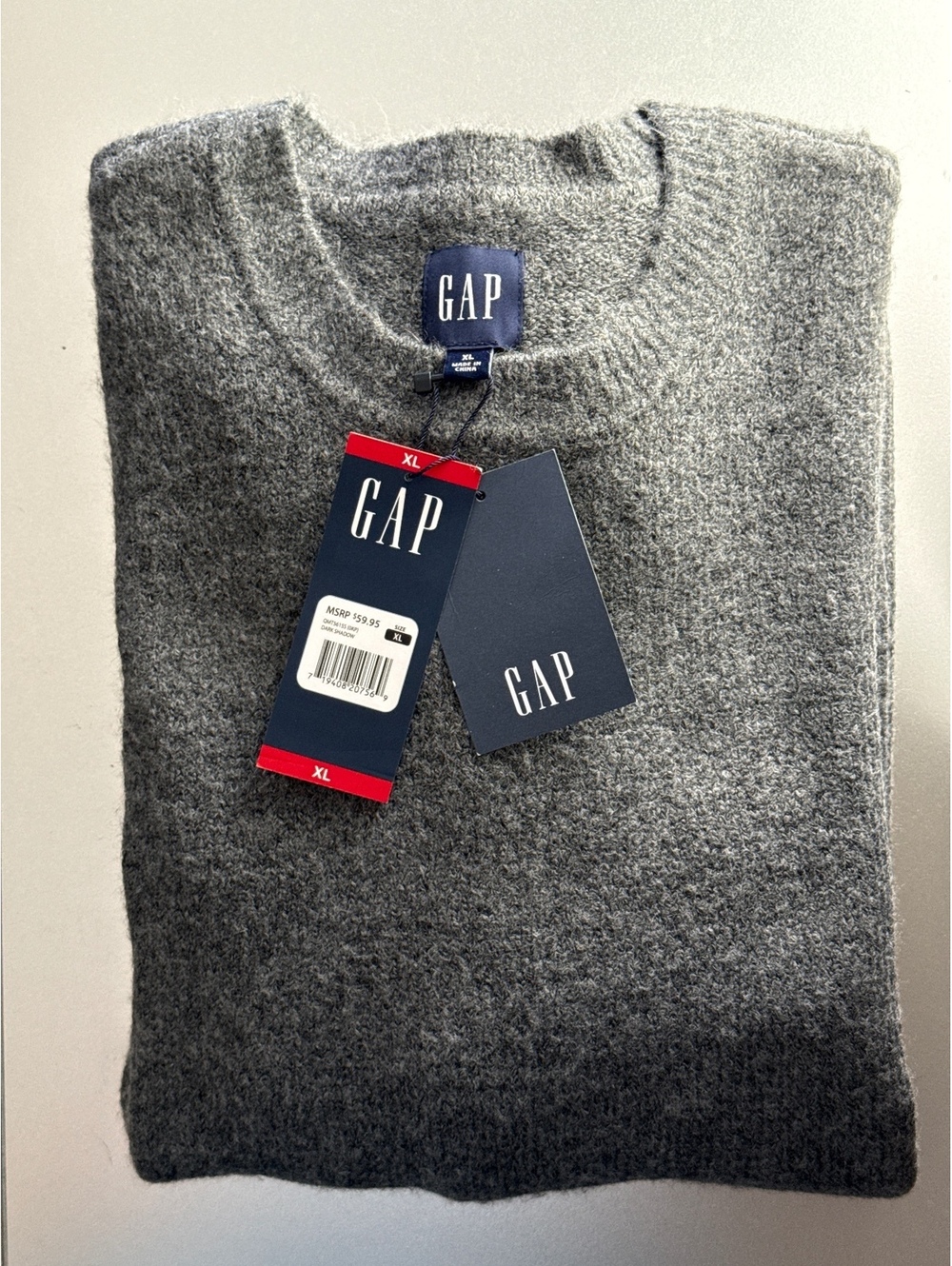 GAP Men's XL Gray Crew Neck Wool Sweater, New with Tags